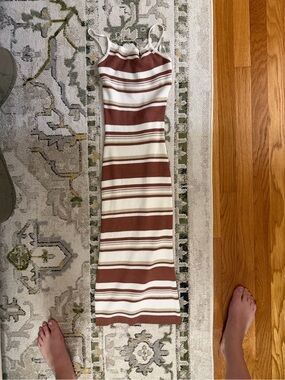 Abercrombie & Fitch Striped Ribbed Maxi Dress — Cream & Brown